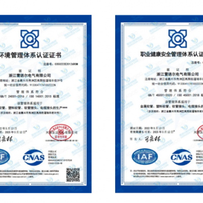 雷諾爾電氣順利通過ISO14001和ISO45001環境、安全管理體系認證